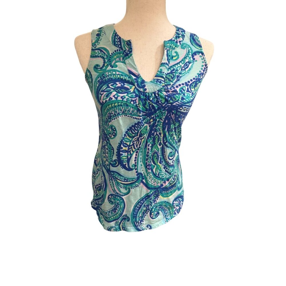 Lilly Pulitzer Sleeveless Paisley Print Top‎ XS | Blue Green Boho Tank